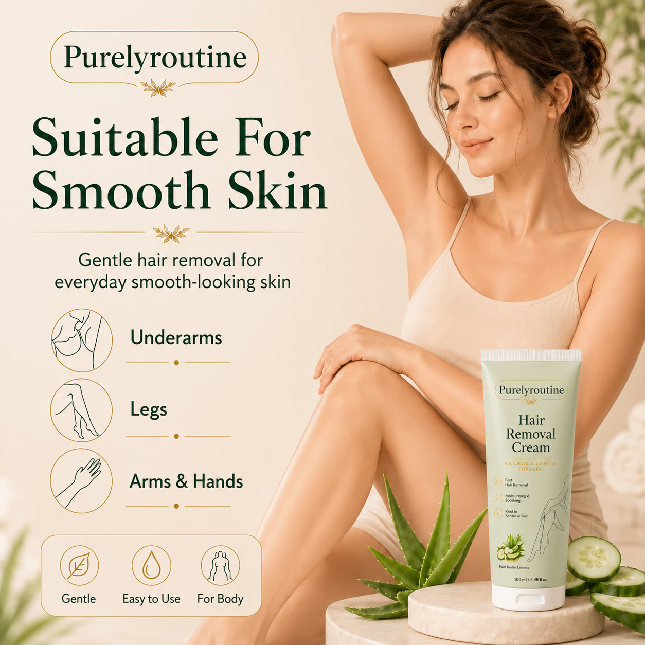 Purelyroutine™ Natural Gentle Hair Removal Cream | For Women & Men, Sensitive Skin