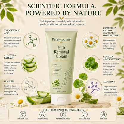 Purelyroutine™ Natural Gentle Hair Removal Cream | For Women & Men, Sensitive Skin