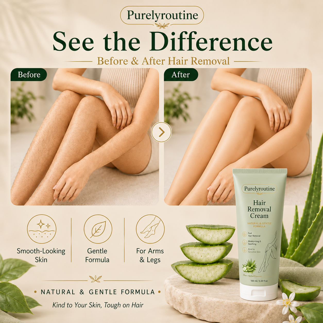 Purelyroutine™ Natural Gentle Hair Removal Cream | For Women & Men, Sensitive Skin